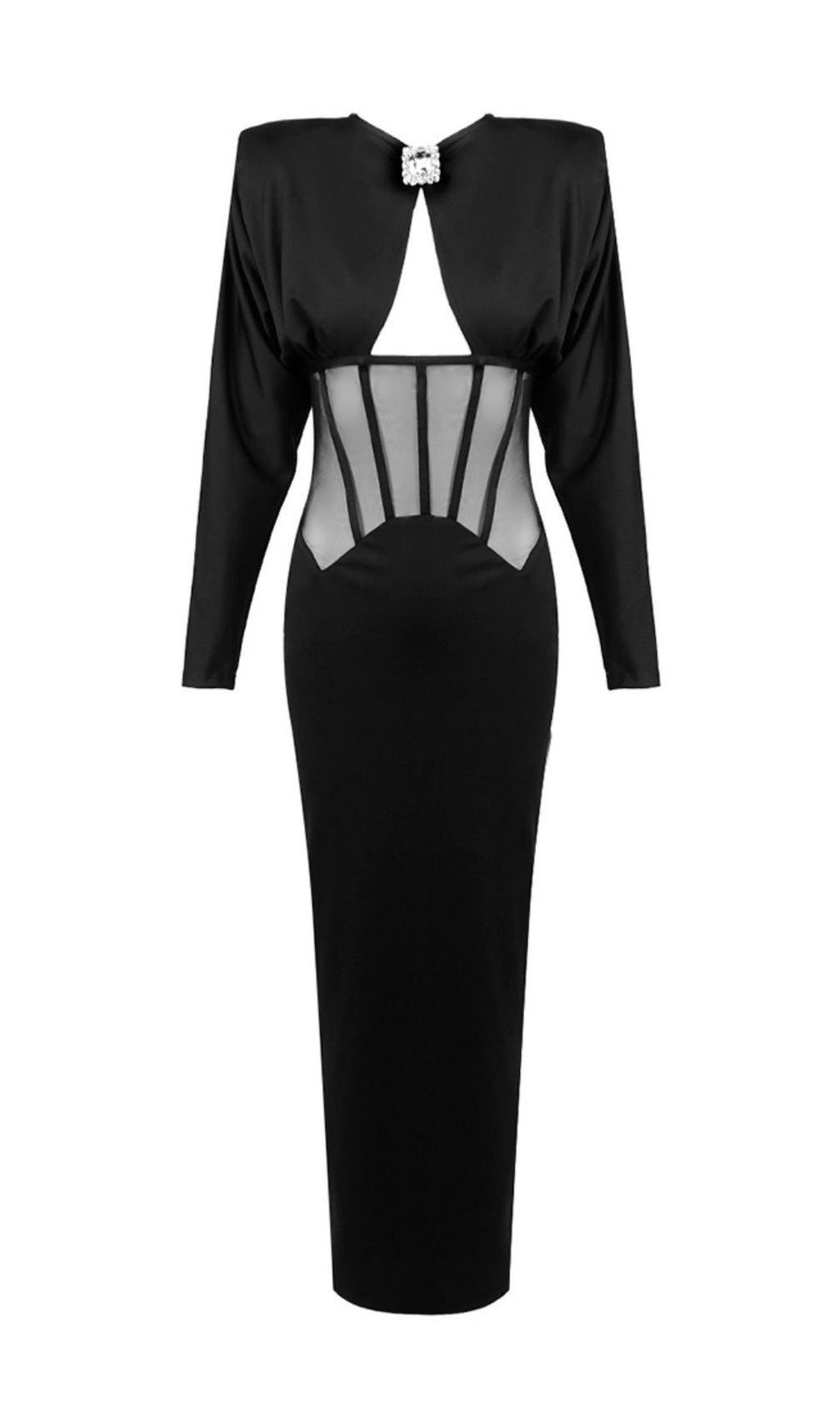 Inara Black Long Sleeve Corset Maxi Dress