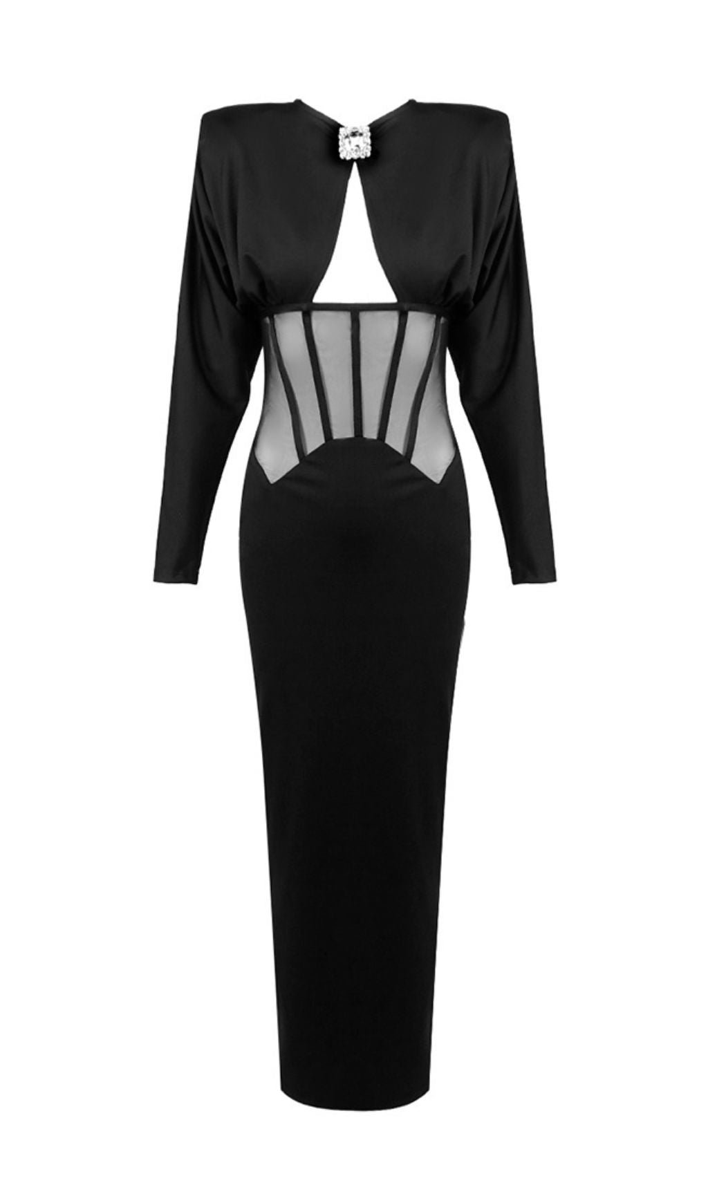 Inara Black Long Sleeve Corset Maxi Dress
