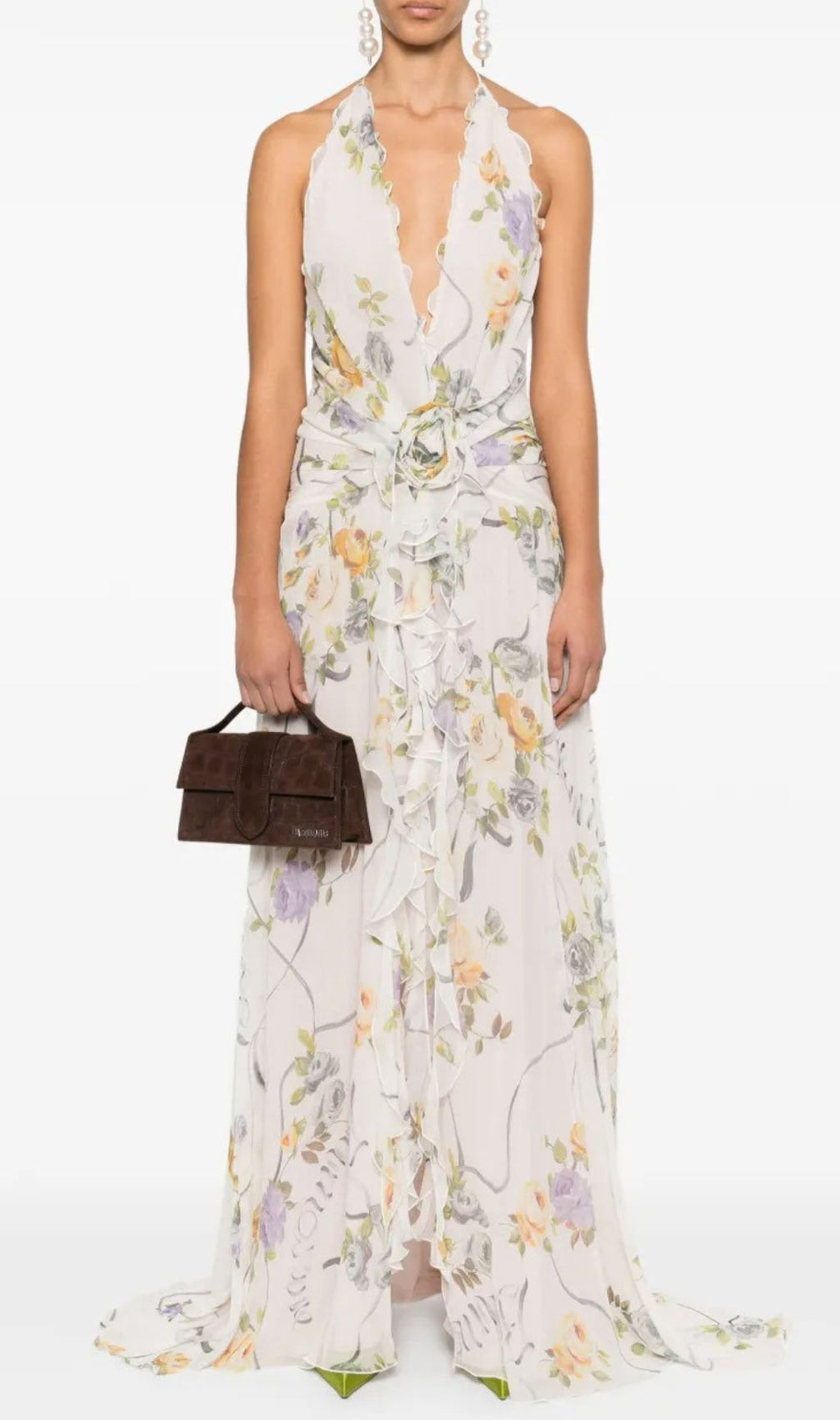 Florine Floral Halter Ruffle Maxi Dress