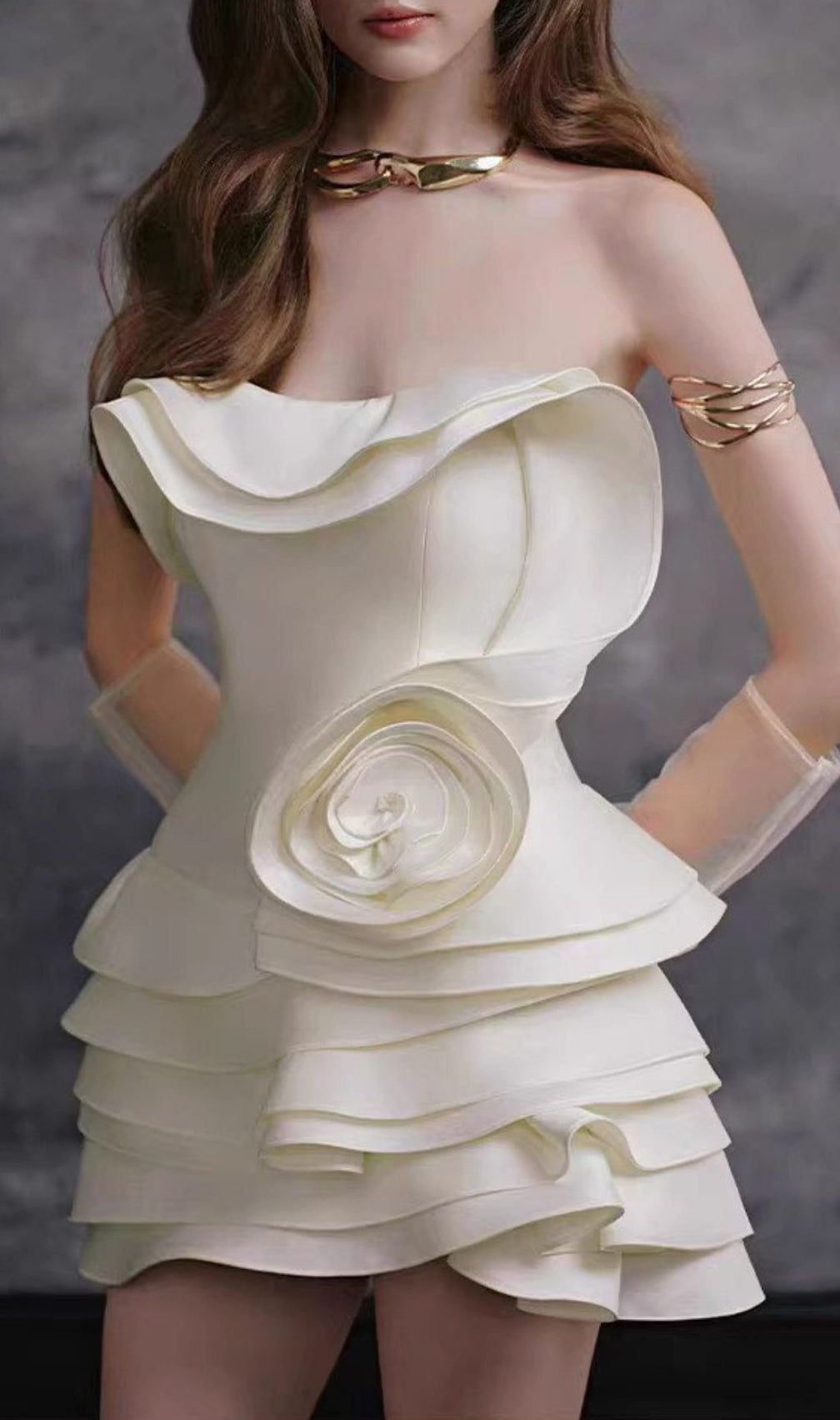Kiraz Strapless Flower Ruffle Mini Dress