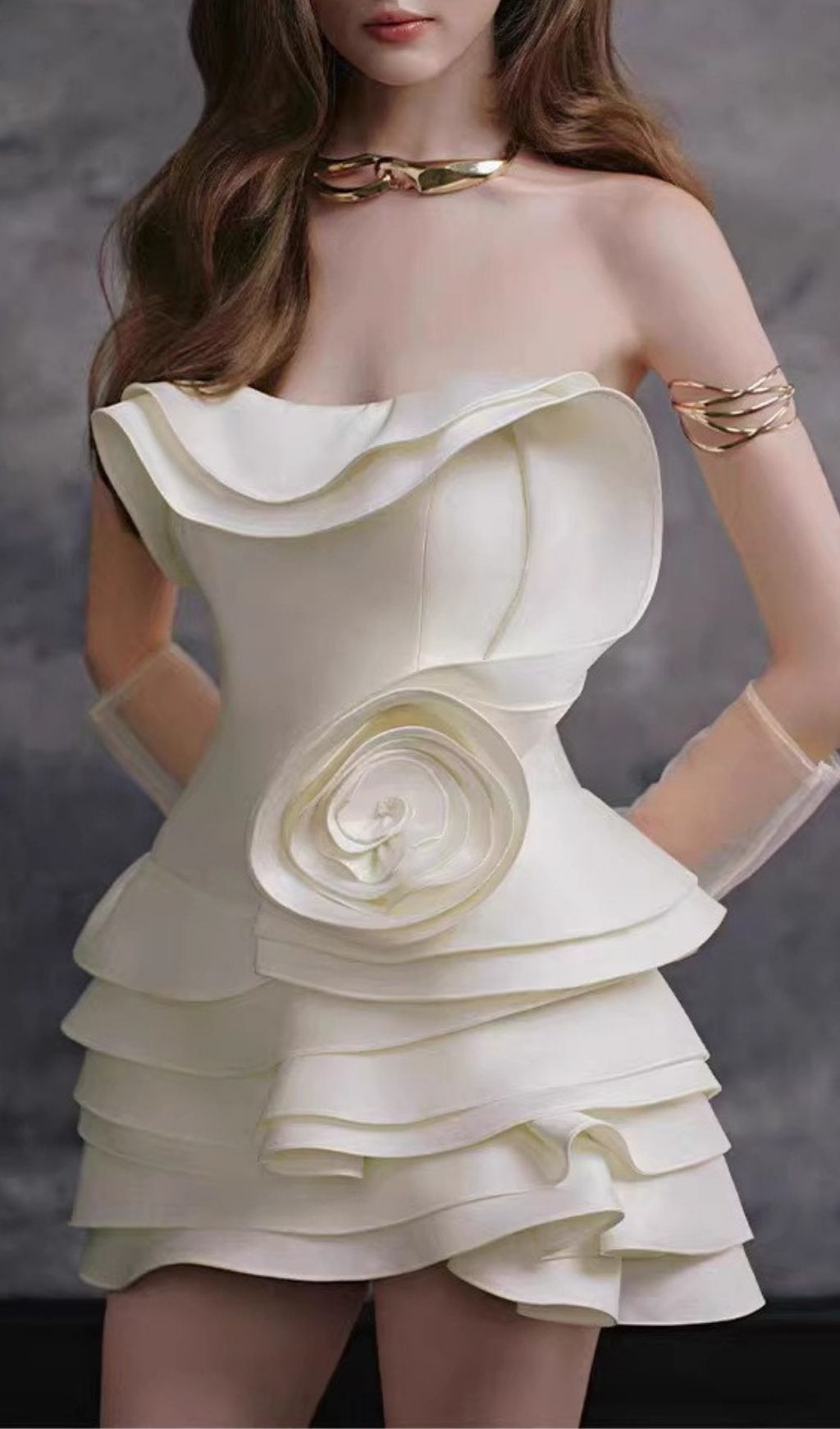 Kiraz Strapless Flower Ruffle Mini Dress