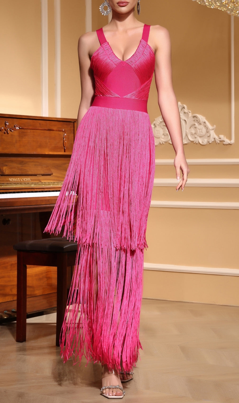 Eliora Pink Tassel Bandage Maxi Dress