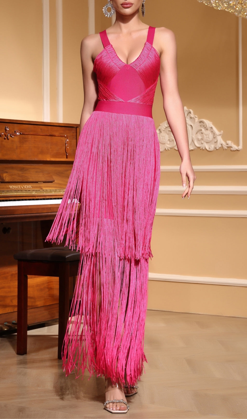 Eliora Pink Tassel Bandage Maxi Dress