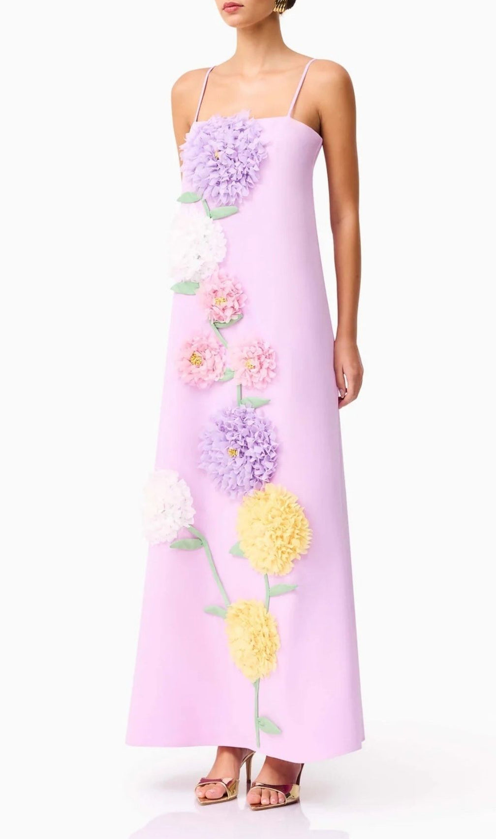 Erica Lavender Floral Maxi Dress - Strappy Embellished Garden Party Gown