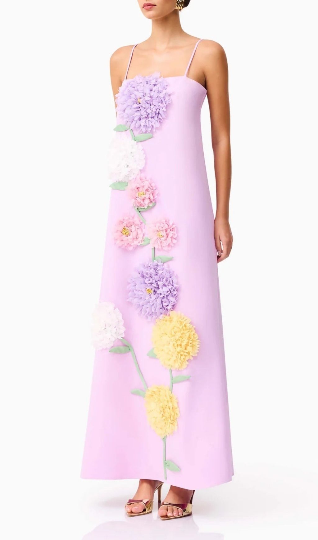 Erica Lavender Floral Maxi Dress - Strappy Embellished Garden Party Gown