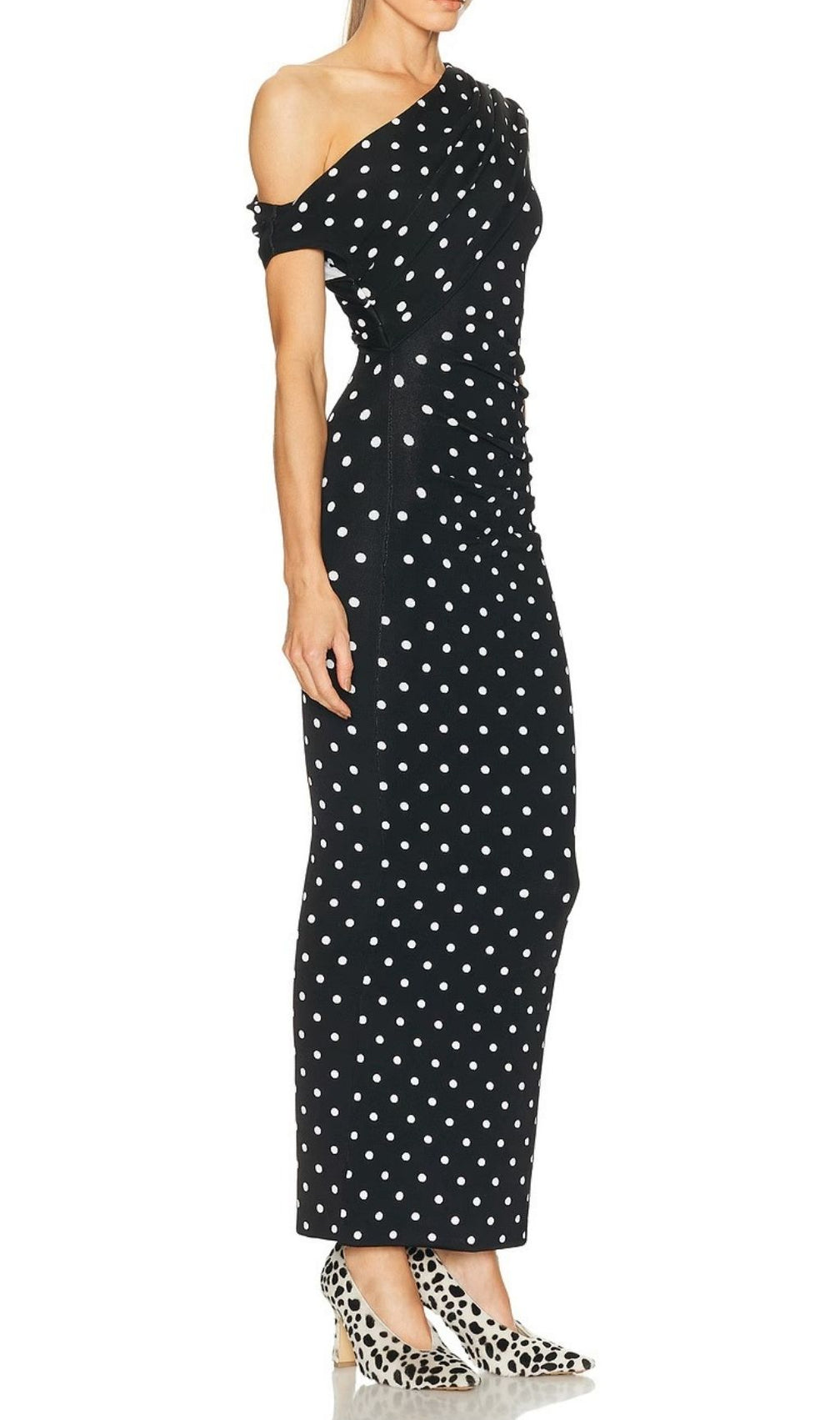 Karla One-Shoulder Polka Dot Draped Midi Dress | Timeless Chic