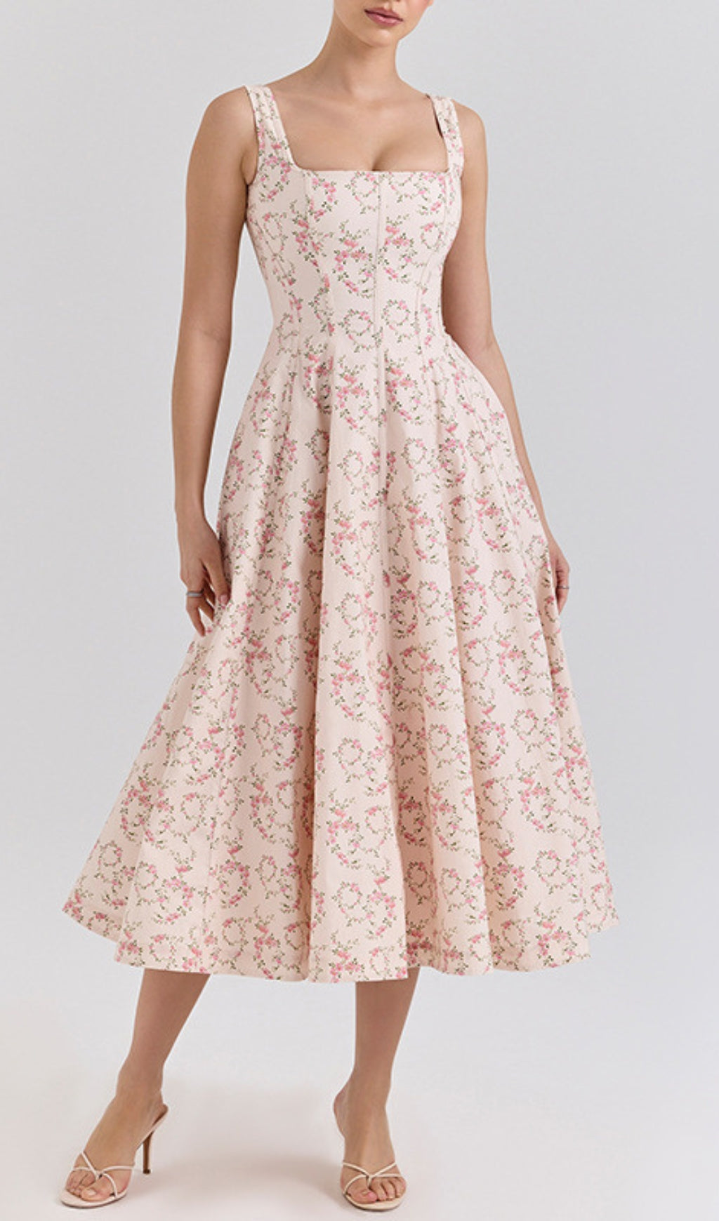 Erté Square Neck Floral Printed Midi Dress