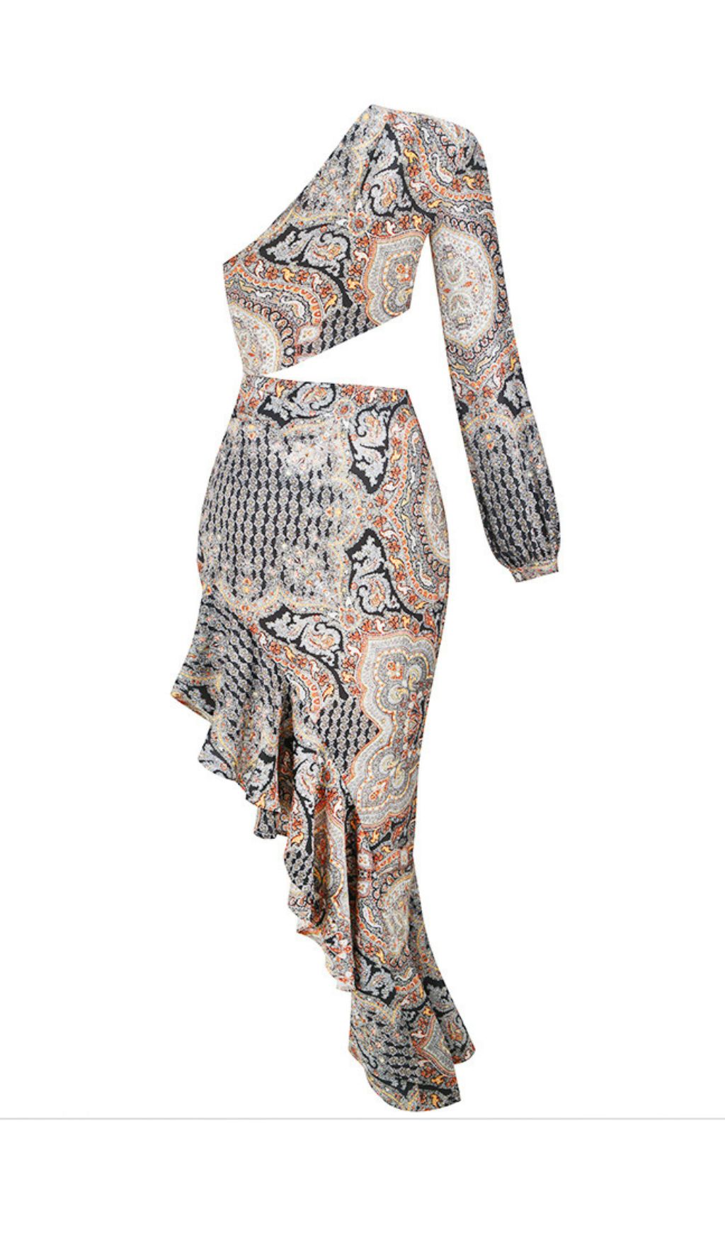 Javen Bohemian Paisley One-Shoulder Ruffle Maxi Dress
