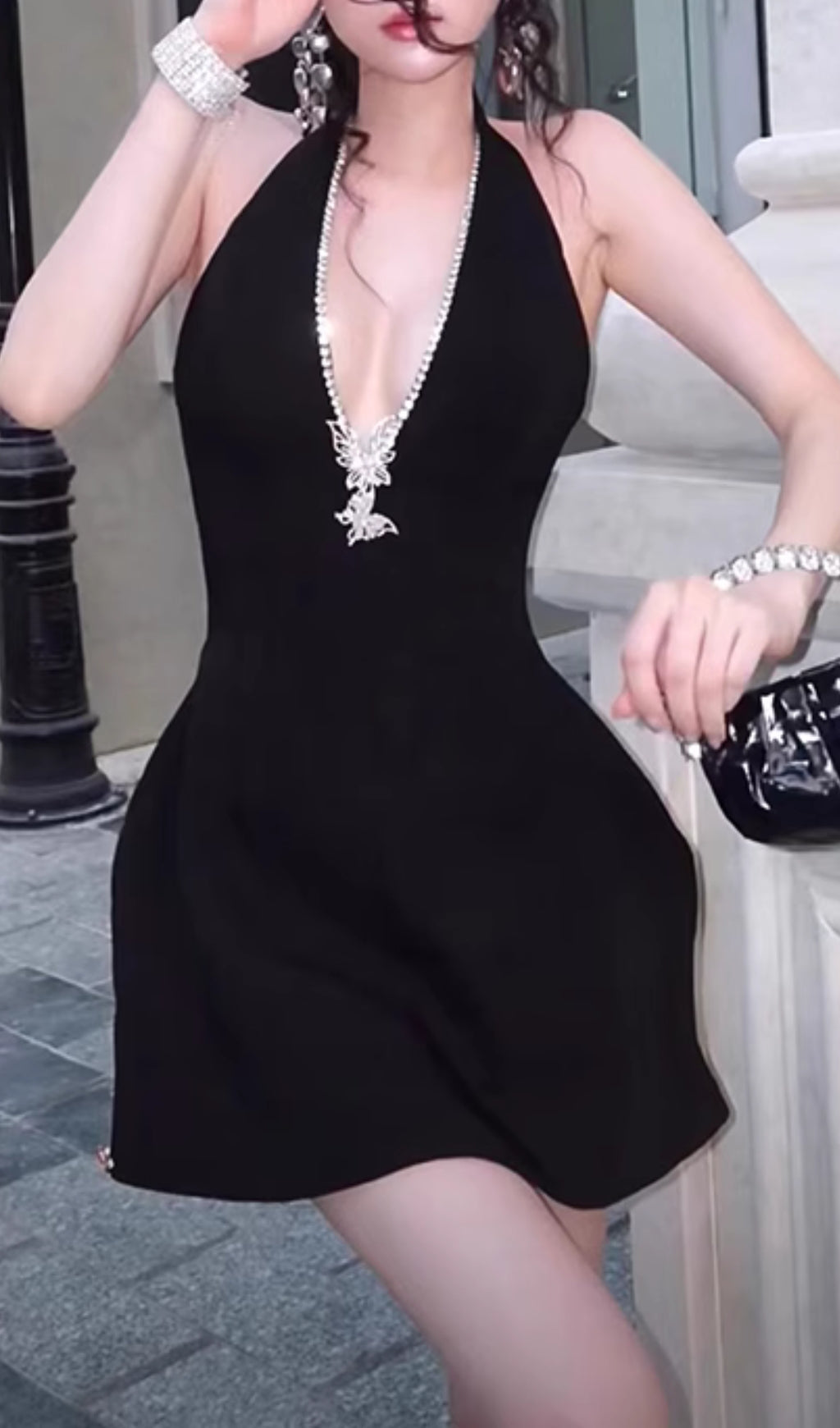 Elita Black Halter Butterfly Mini Dress