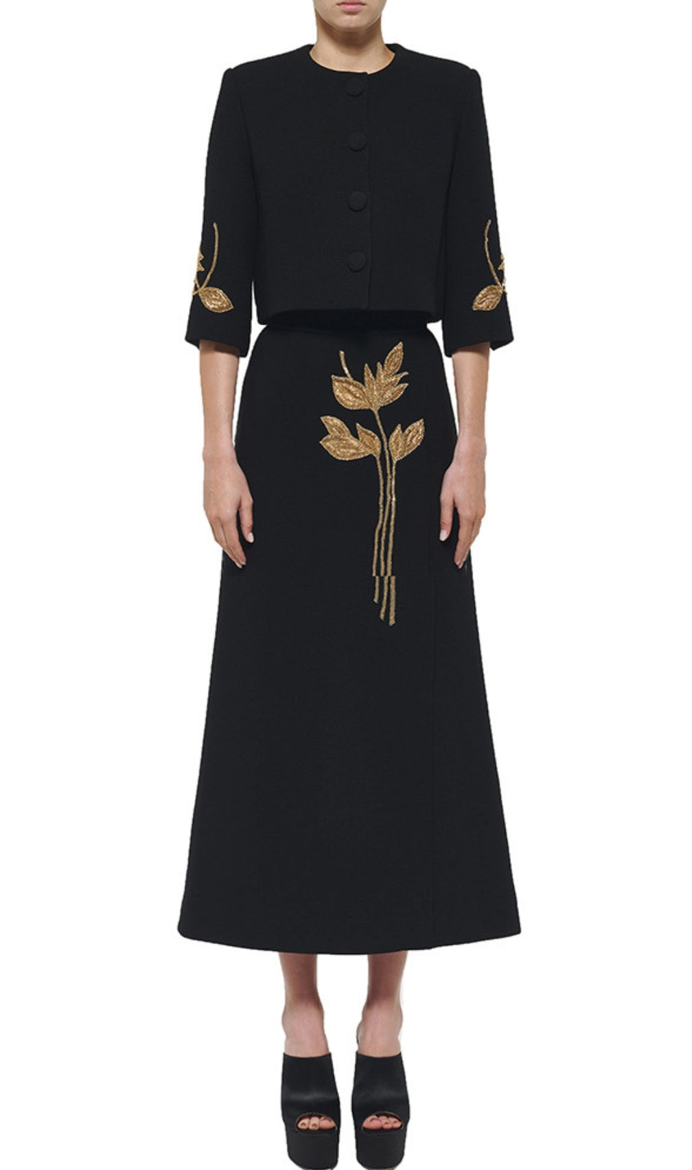 Benedita Black Flower Bead Two-Piece Suit