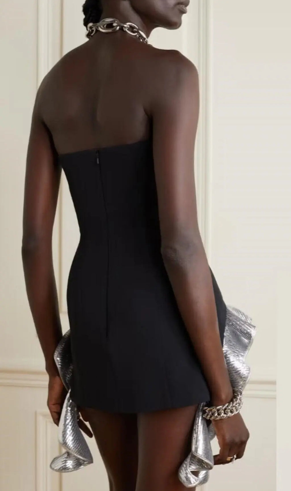 Metallic-Ruffle Strapless Minidress