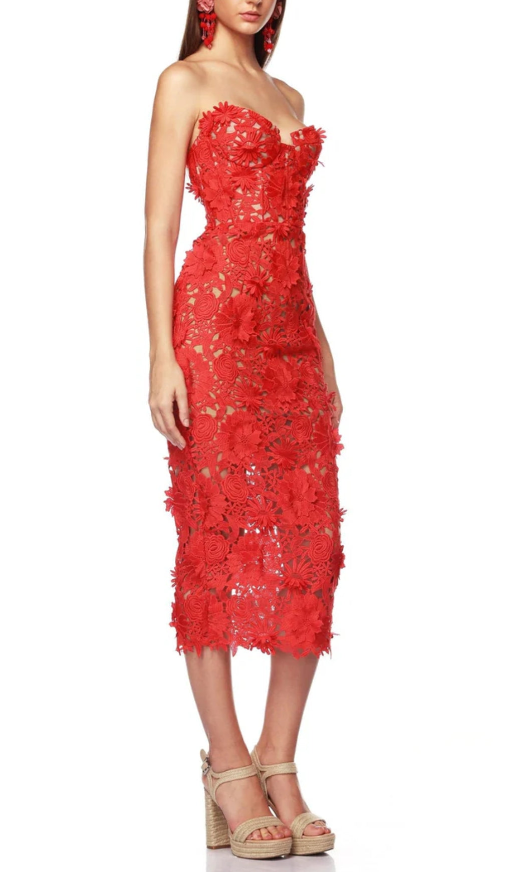 Anemoon Red Flower Embroidery Midi Dress