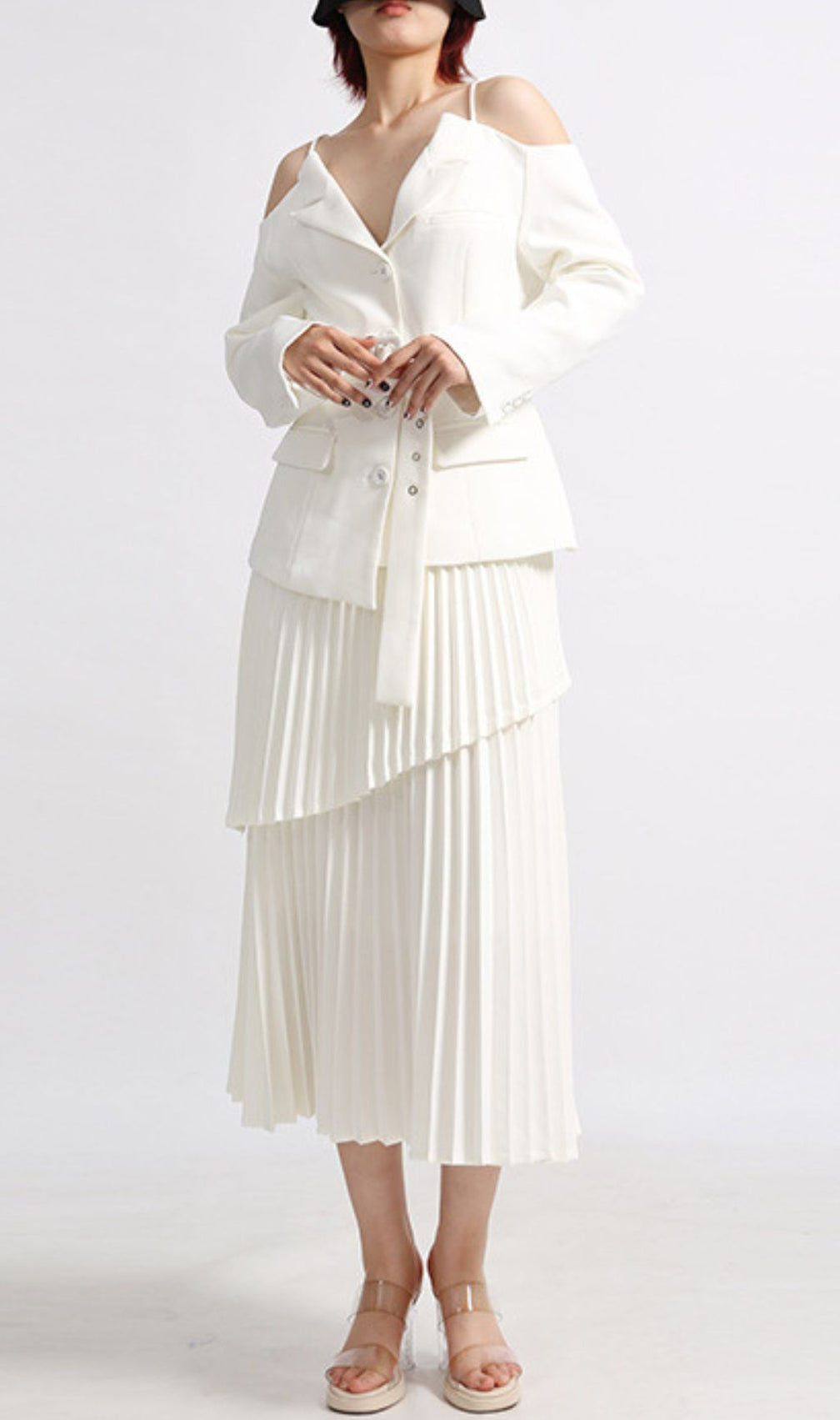 Eluana White Pleated Skirt Set