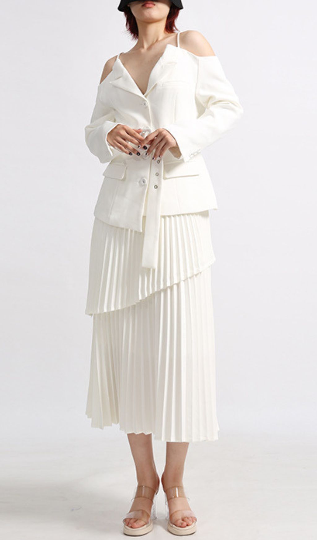 Eluana White Pleated Skirt Set