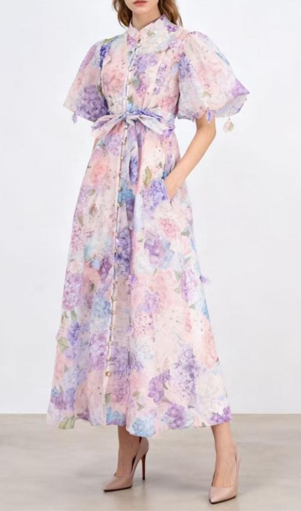 Karmiti Whimsical Hydrangea Floral Maxi Dress | Puff Sleeve Boho Gown for Women