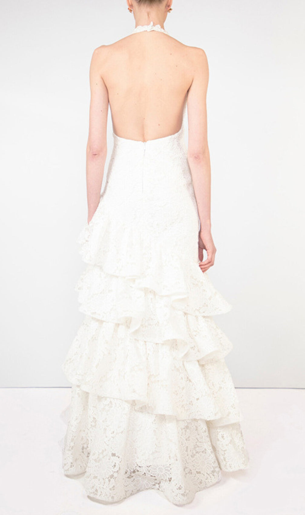 Ellie White Halter Embroidery Ruffle Maxi Dress