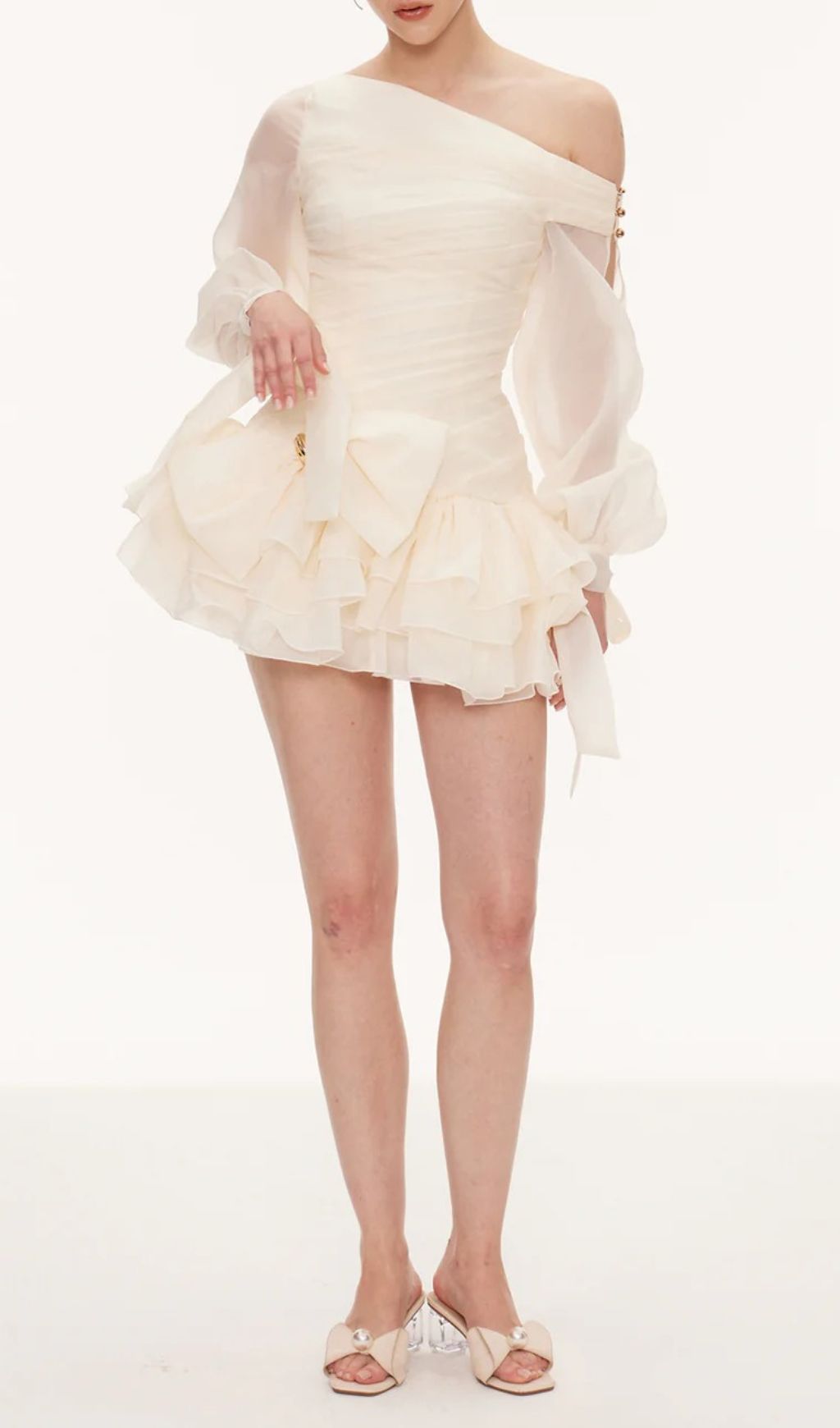 Kaija Chic Bow Mini Dress | Asymmetric Puffy Sleeve Party Style