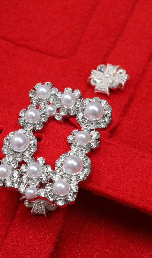 Vibrant Red Knit Mini Dress | Ruffle Lace, Sparkle Buttons & Belted Chic