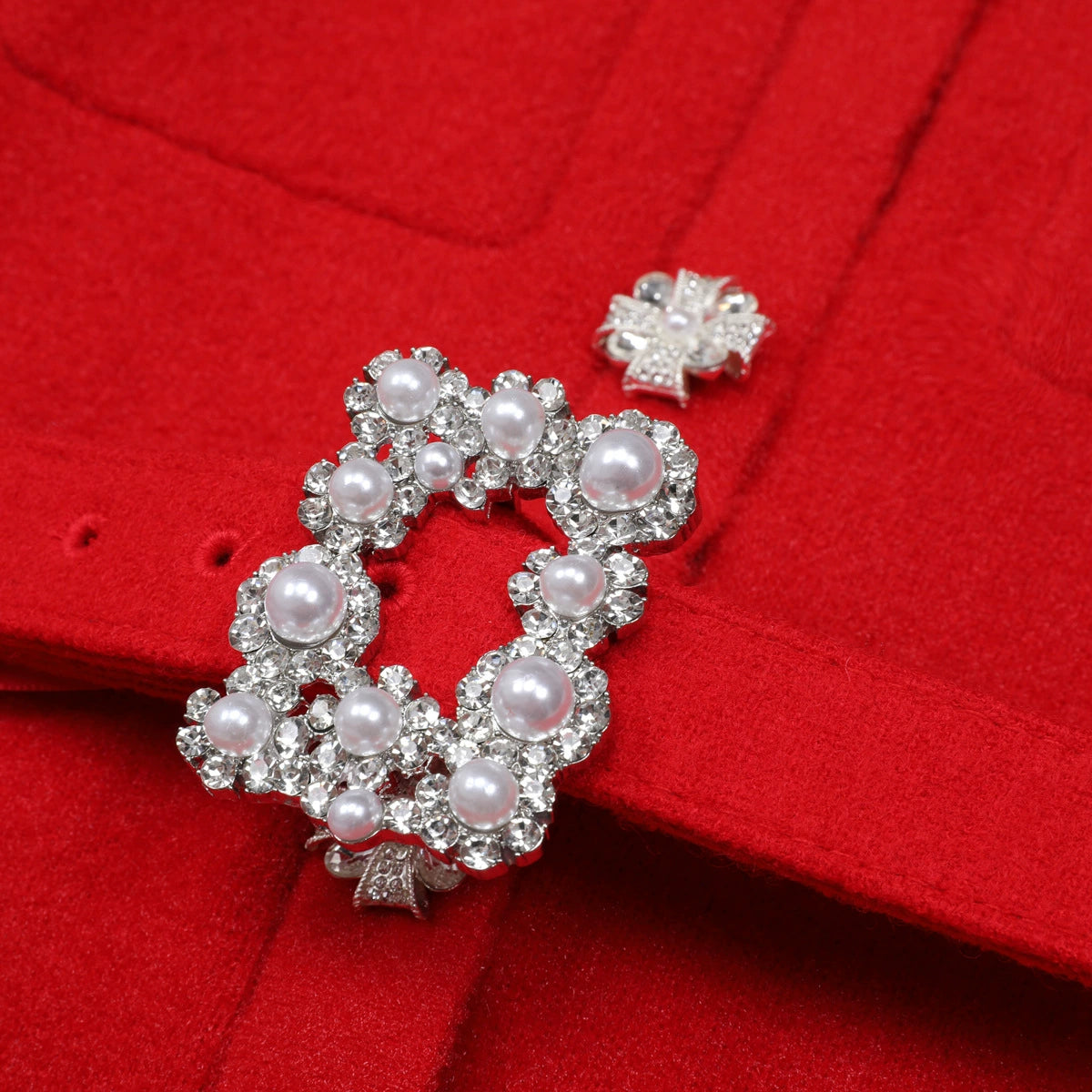 Vibrant Red Knit Mini Dress | Ruffle Lace, Sparkle Buttons & Belted Chic