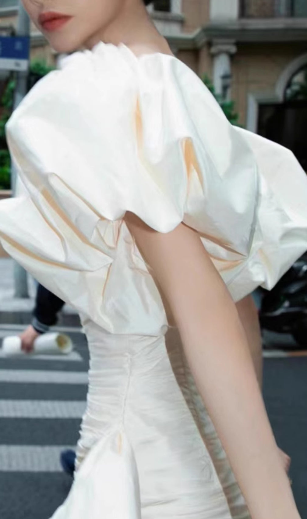 Colina White Puff Sleeve Ruched Mini Dress