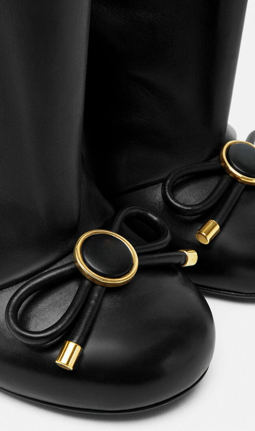 Kasi Chic Black Stiletto Boots with Elegant Bow Detail