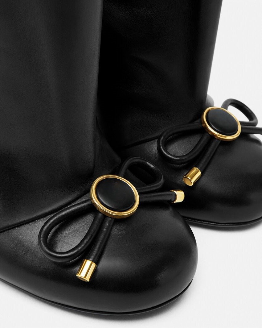 Kasi Chic Black Stiletto Boots with Elegant Bow Detail