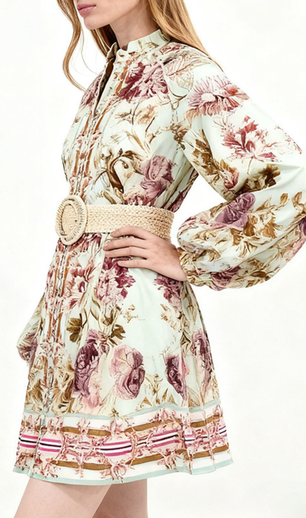 Hilkiah Boho Chic Floral Print Long Sleeve Mini Dress with Woven Belt