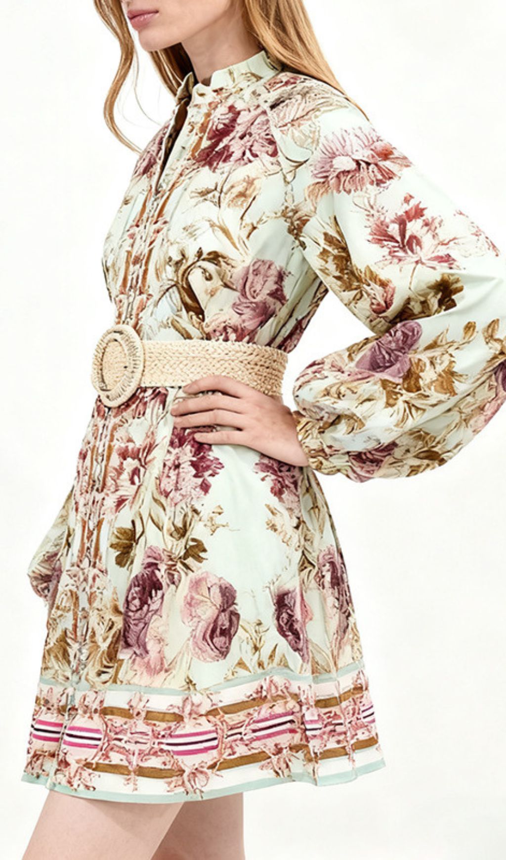 Hilkiah Boho Chic Floral Print Long Sleeve Mini Dress with Woven Belt