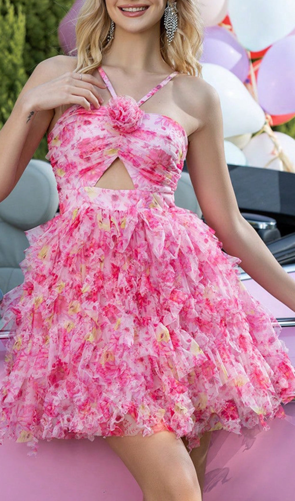 Deirdre Halter Floral Printed Mini Dress