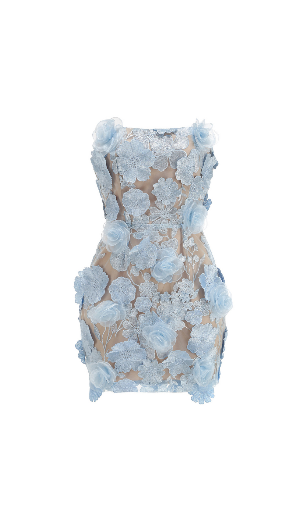 Enya Blue Strapless Flower Mini Dress