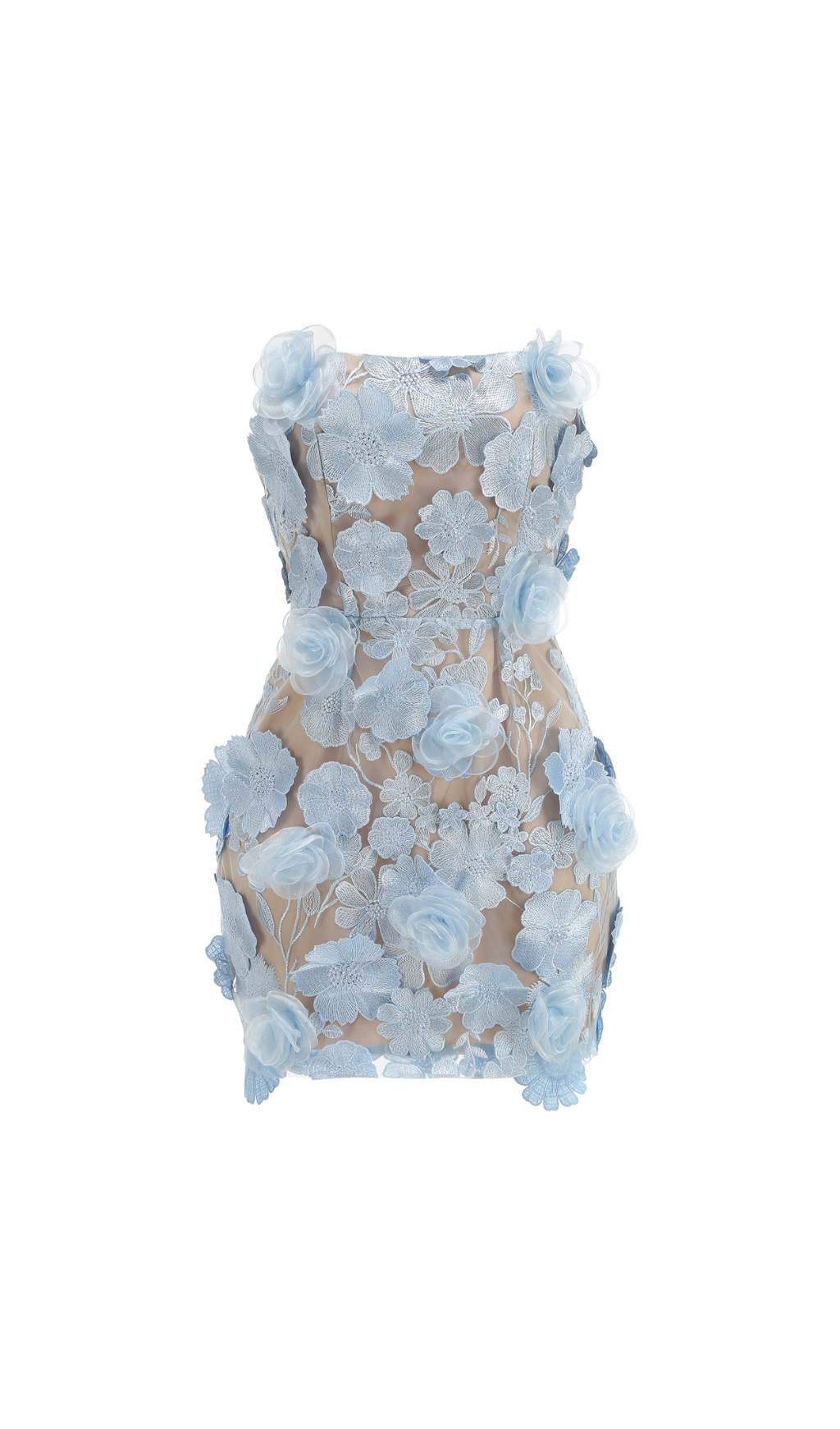 Enya Blue Strapless Flower Mini Dress