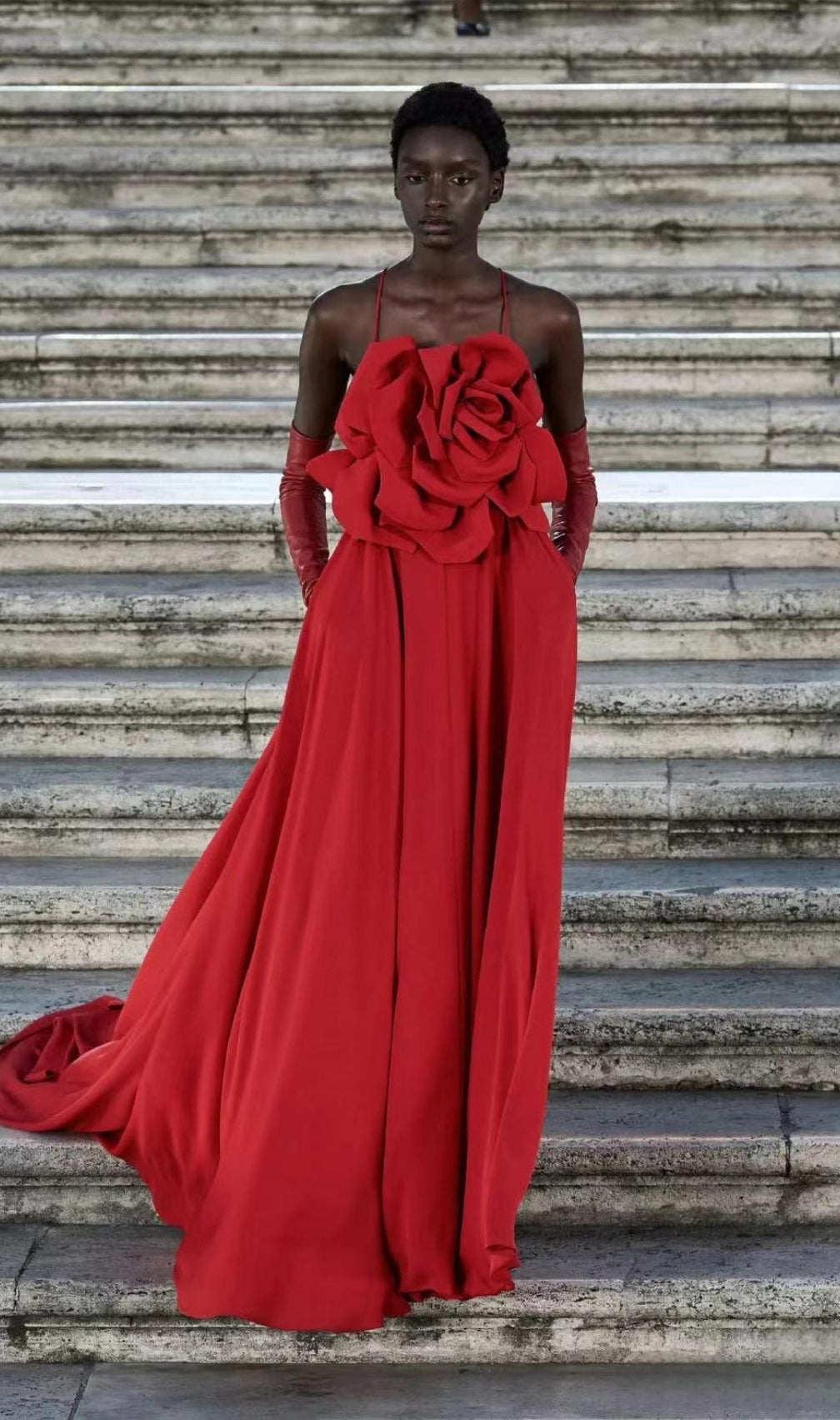 Floral Backless A Line Maxi Dress Red