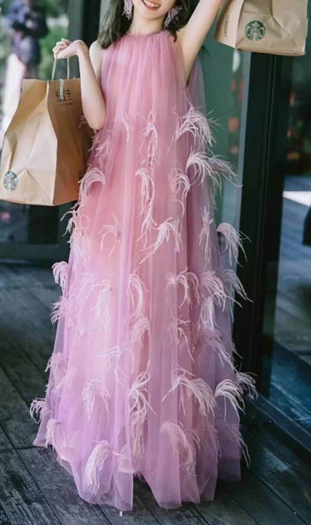 Bathsheba Feather Mesh Maxi Dress