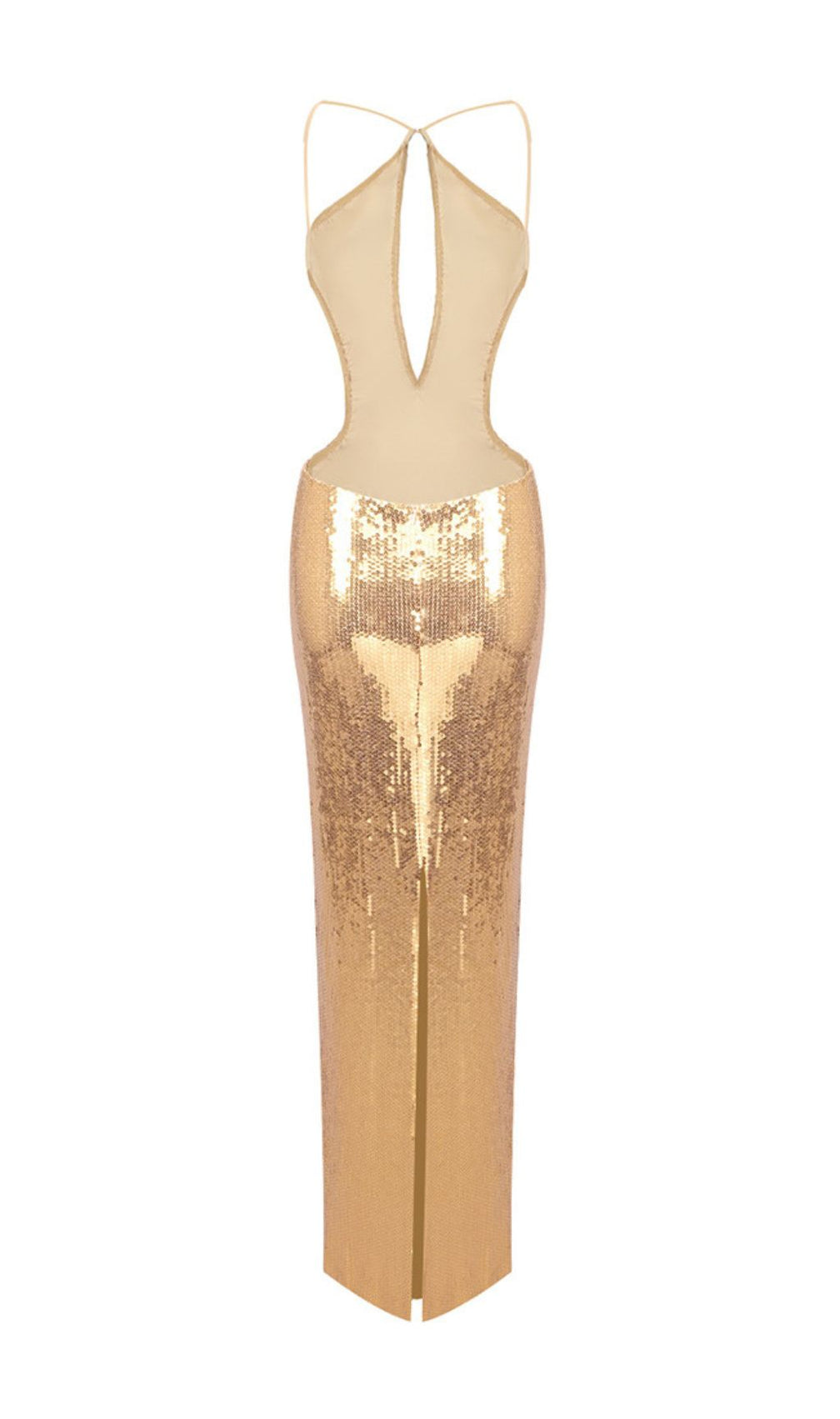 Dazzling Gold Sequin Halter Cutout Maxi Dress - Glamorous Evening Gown