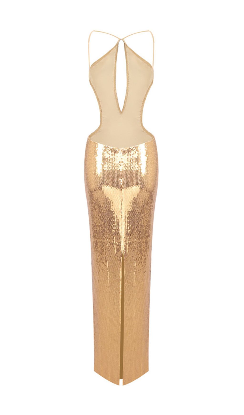 Dazzling Gold Sequin Halter Cutout Maxi Dress - Glamorous Evening Gown