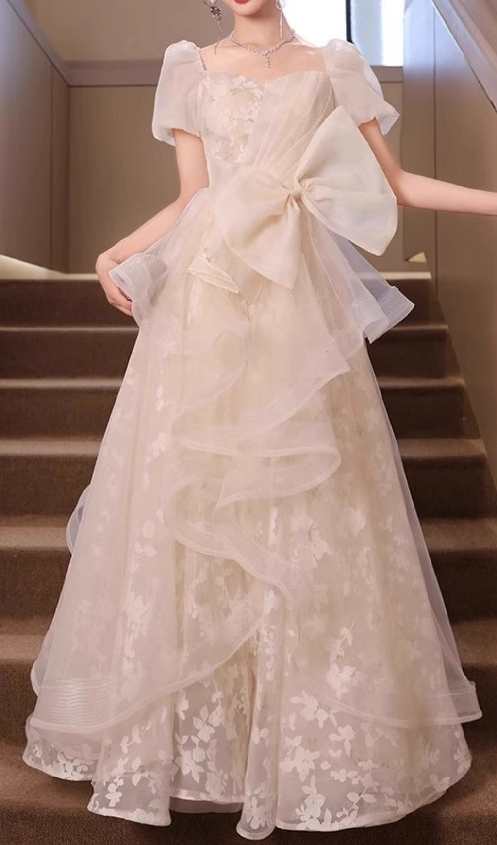 Chinue Bow Flower Mesh Maxi Dress