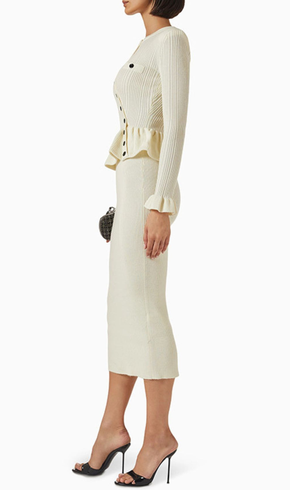 Effortless Elegance: Henson Ribbed Knit Peplum Midi Dress - Long Sleeve Women's