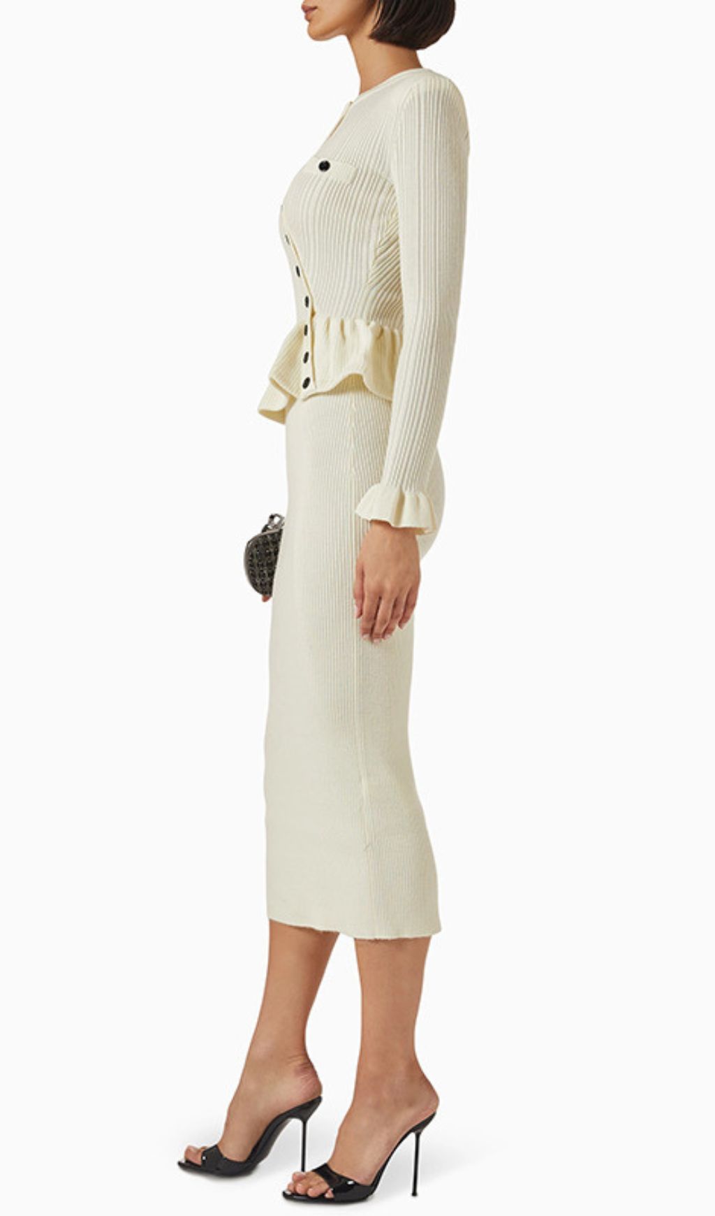 Effortless Elegance: Henson Ribbed Knit Peplum Midi Dress - Long Sleeve Women's