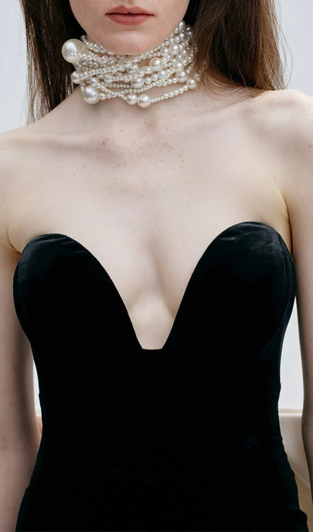 Strapless Bustier Bow Detail Maxi Dress Black White