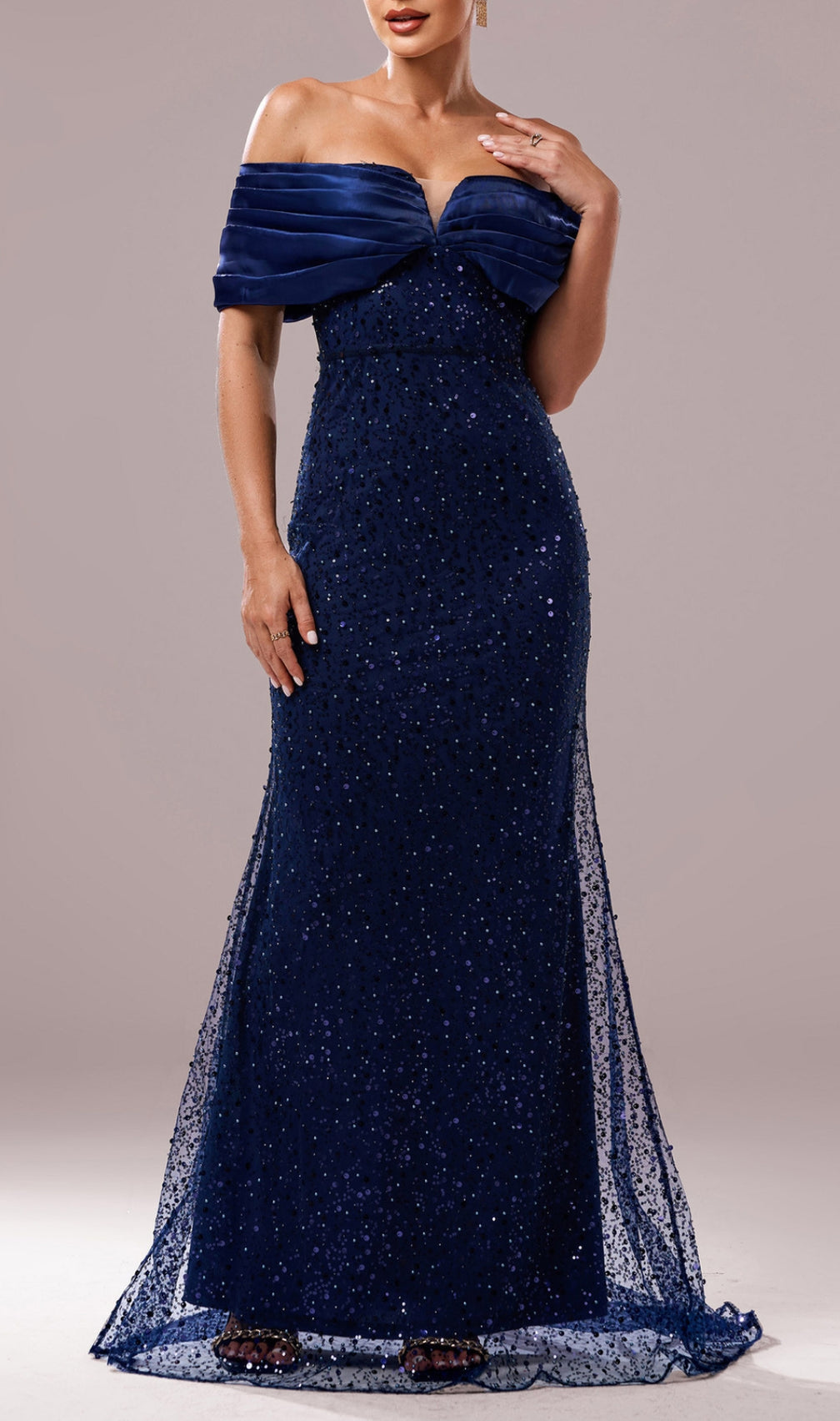 Dorit Navy Off-Shoulder Sequin Maxi Dress