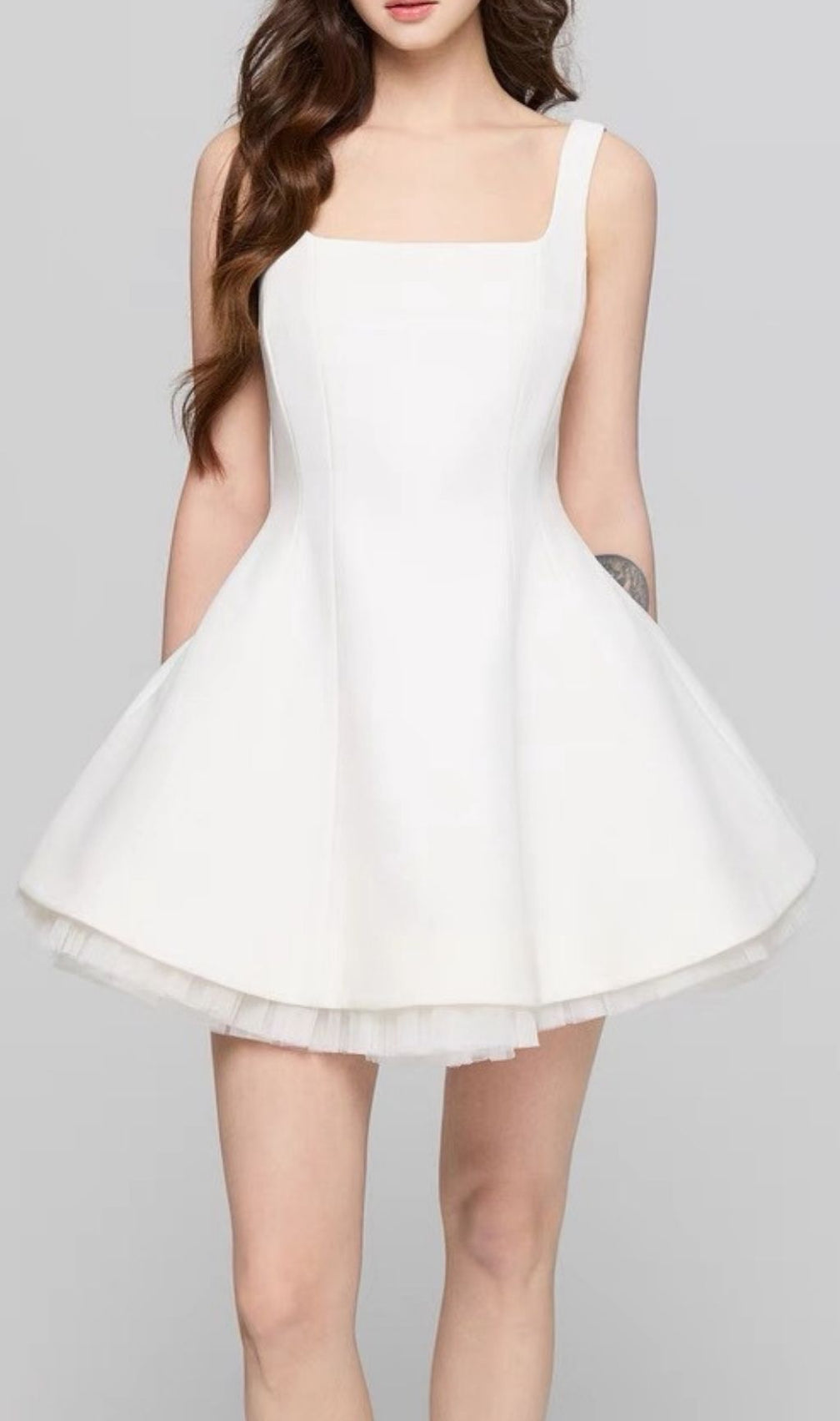 Karlie White Square Neck A-Line Mini Dress - Chic Party & Cocktail