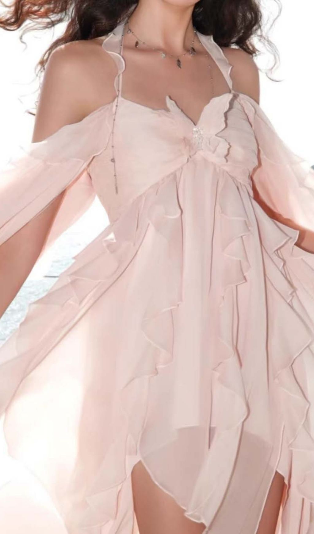 Komali Pink Halter Butterfly Ruffle Maxi Dress