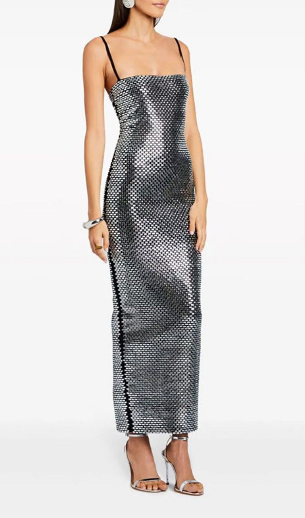 Kiyo Silver Strappy Sequin Bodycon Maxi Dress