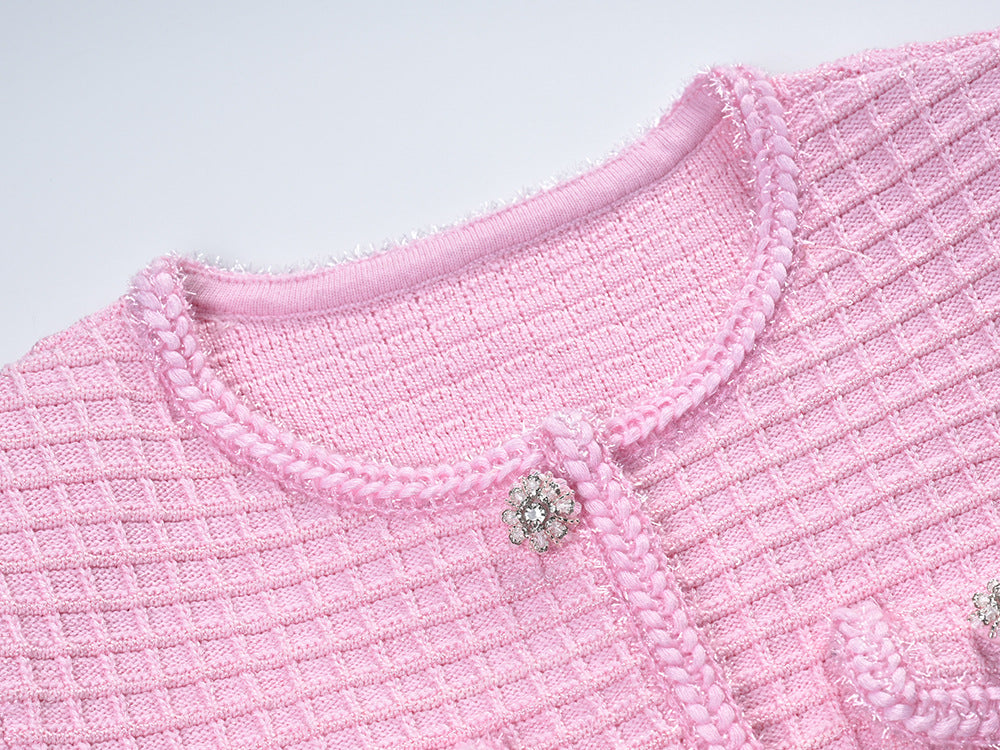 Arwen Pink Sequin Textured Knit Suit