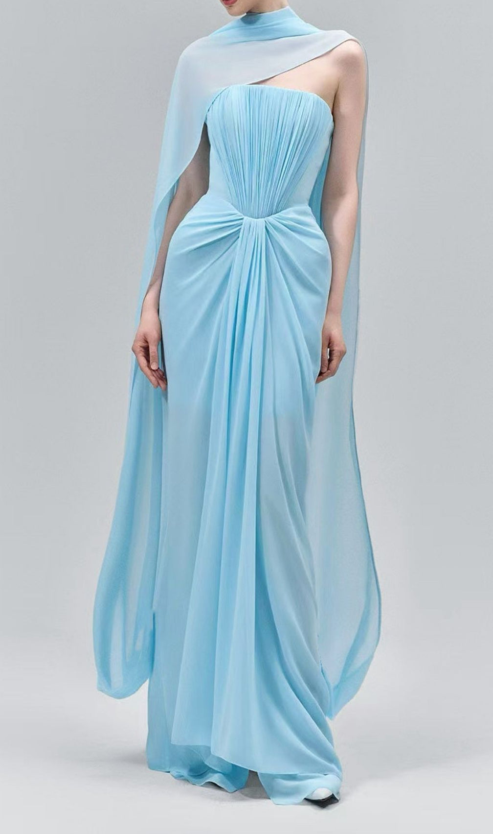Kayley Elegant Strapless Pleated Maxi Gown & Matching Shawl Set
