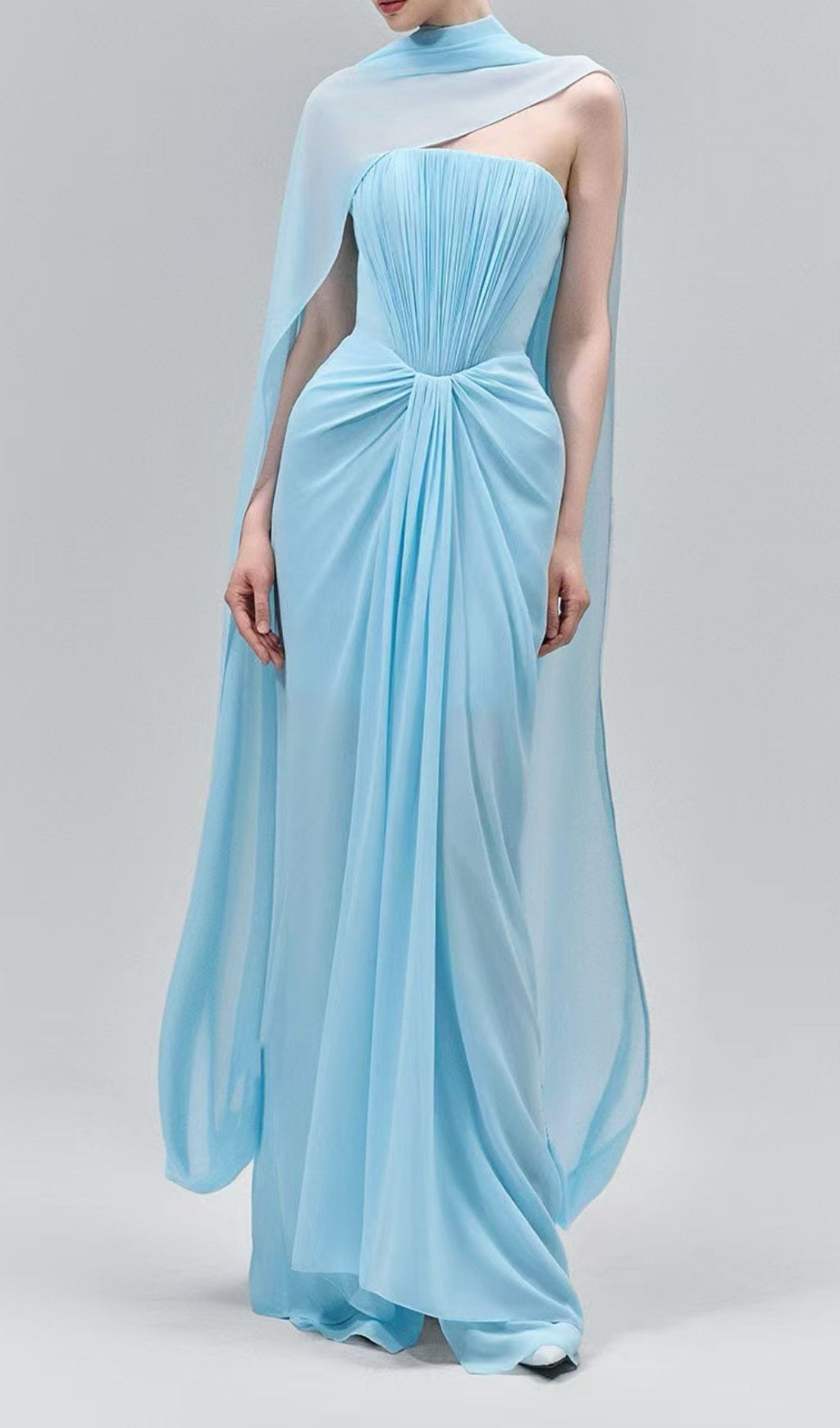 Kayley Elegant Strapless Pleated Maxi Gown & Matching Shawl Set