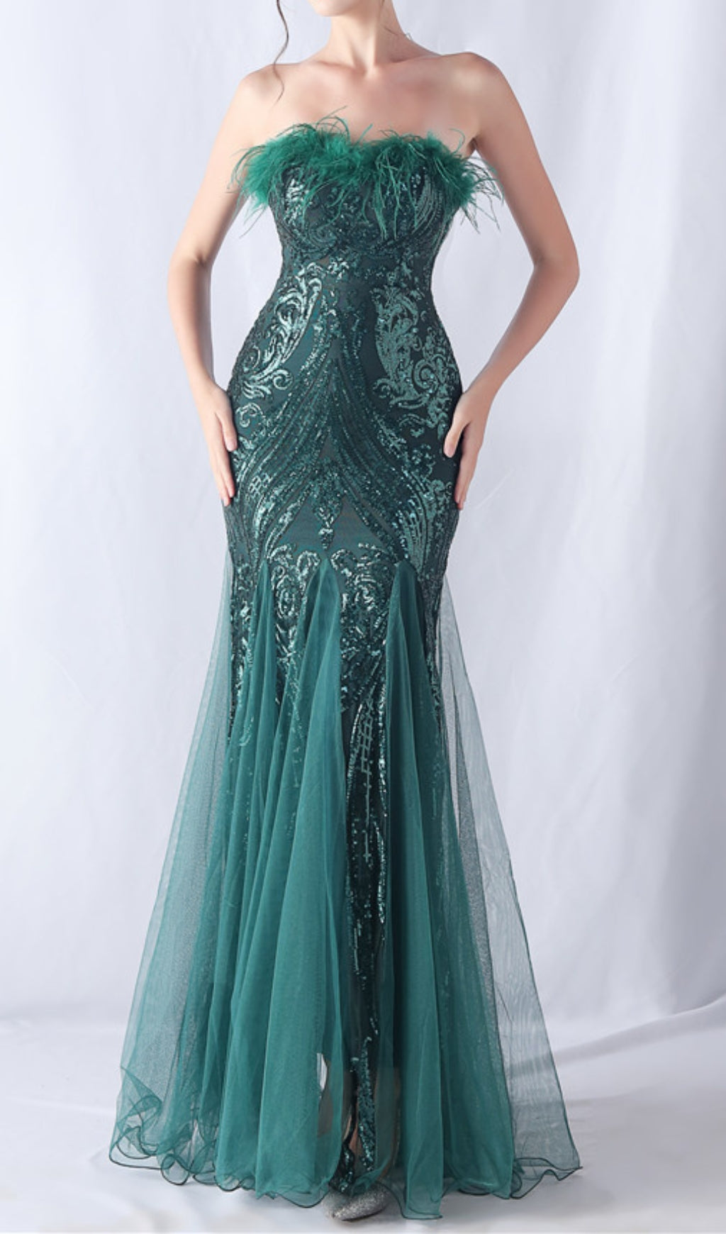 Choire Green Sequin Feather Maxi Dress