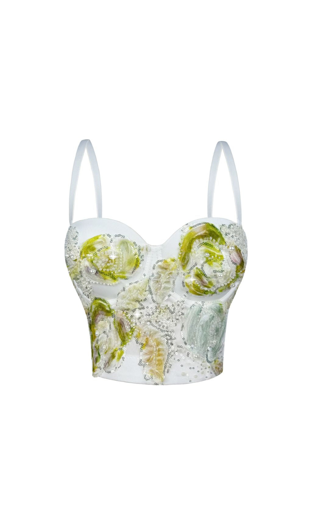 Hazina Floral Sequin & Pearl Embroidered Bustier Crop Top - Dazzling Party & Festival Glam