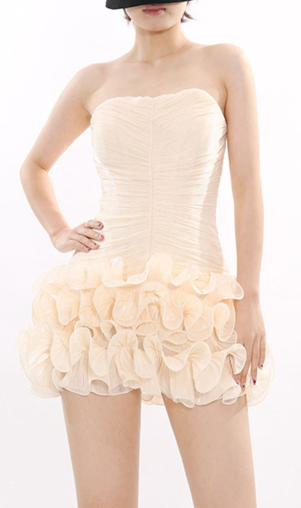 Jessia Chic Strapless Ruched Ruffle Mini Dress - Sweetheart Neckline