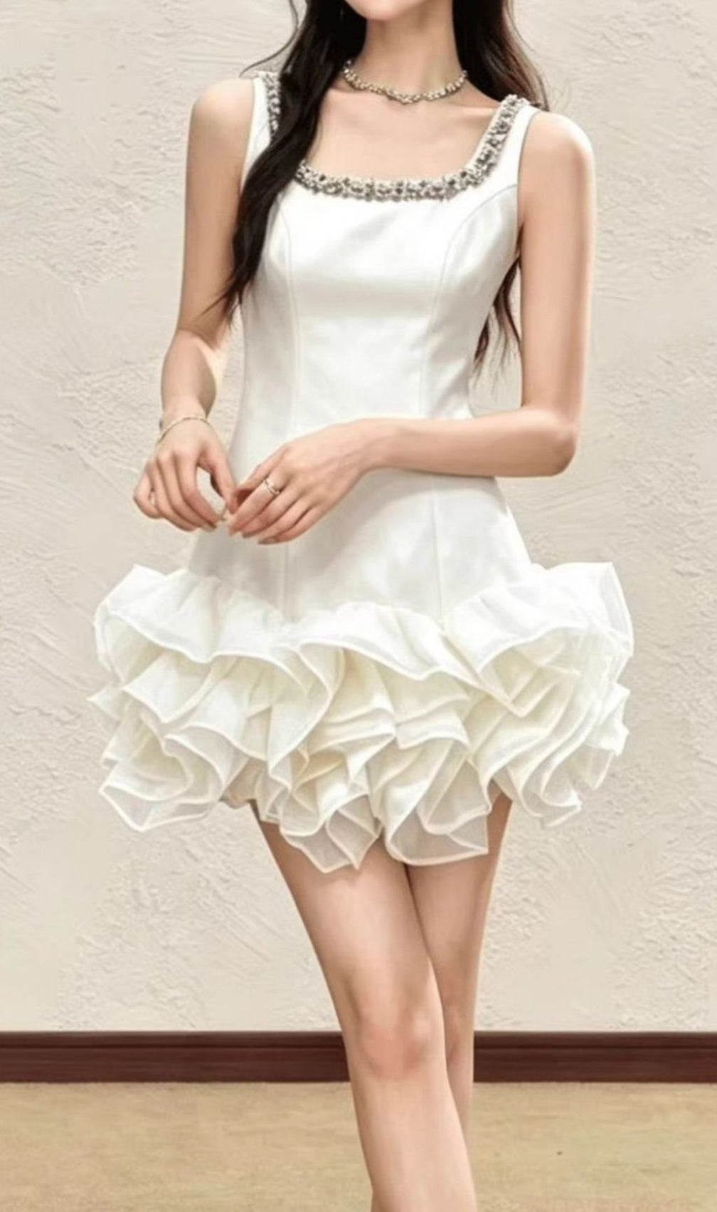 Kinley Pink Satin Diamante Ruffle Mini Dress - Glamorous Cocktail Party Gown